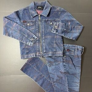 Vintage Fubu 2 Piece Denim Outfit Jacket (9) And (11) Pants Set Women's Y2K 90s